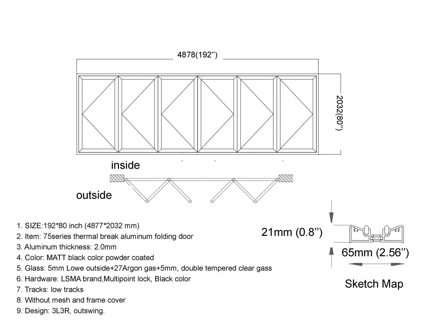 Aluminum Bifold Door 192"Wx80"H - OUT SWING FROM EXTERIOR VIEW image