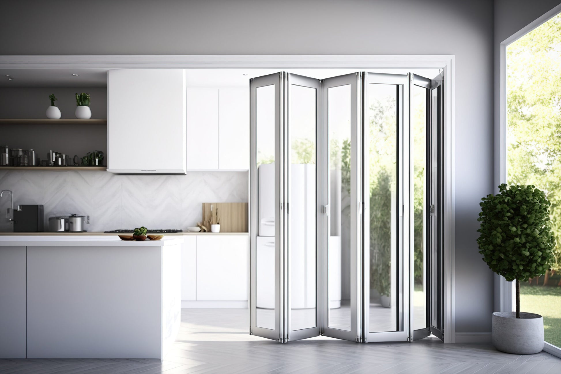 Aluminum Bifold Door 120"Wx96"H - OUT SWING FROM EXTERIOR VIEW image 2
