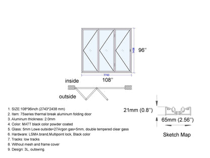 Aluminum Bifold Door 108"Wx96"H - OUT SWING FROM EXTERIOR VIEW image 1