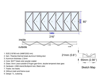 Aluminum Bifold Door 216"Wx80"H - OUT SWING FROM EXTERIOR VIEW image