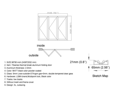 Aluminum Bifold Door 96"Wx80"H - OUT SWING FROM EXTERIOR VIEW image 1