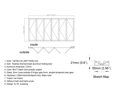 Aluminum Bifold Door 192"Wx96"H - OUT SWING FROM EXTERIOR VIEW image