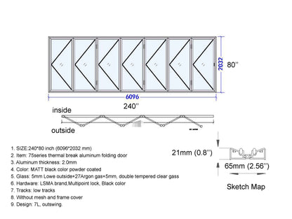 Aluminum Bifold Door 240"Wx80"H - OUT SWING FROM EXTERIOR VIEW image