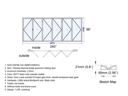 Aluminum Bifold Door 240"Wx96"H - OUT SWING FROM EXTERIOR VIEW image 1